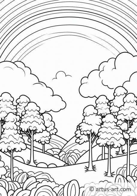 Página para colorear de un arcoíris y un bosque